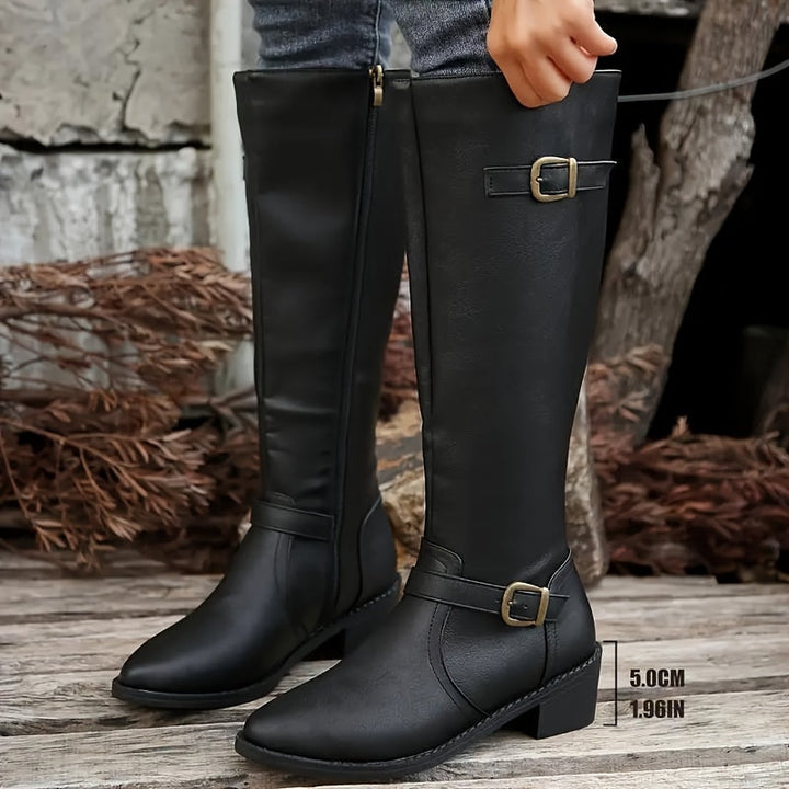 Diana | Double Buckle Accent Knee High Boots