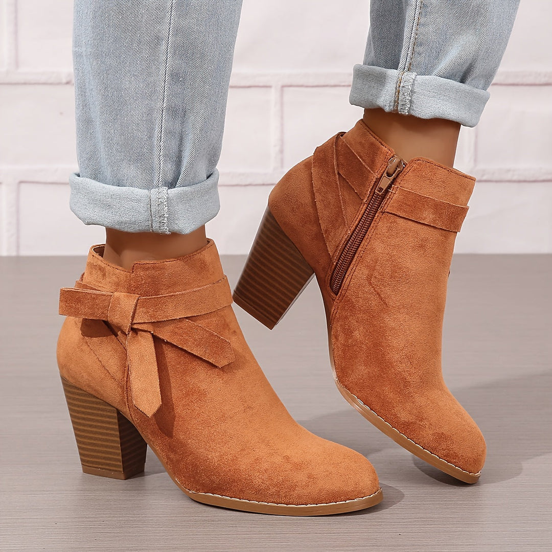 Heloise | Block Heel Ankle Boots with Bow Detail for Women
