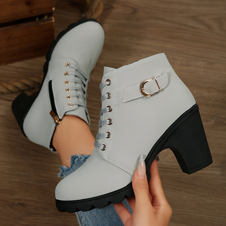Harriet | Chic Lace-Up Block Heel Ankle Boots With Lug Sole