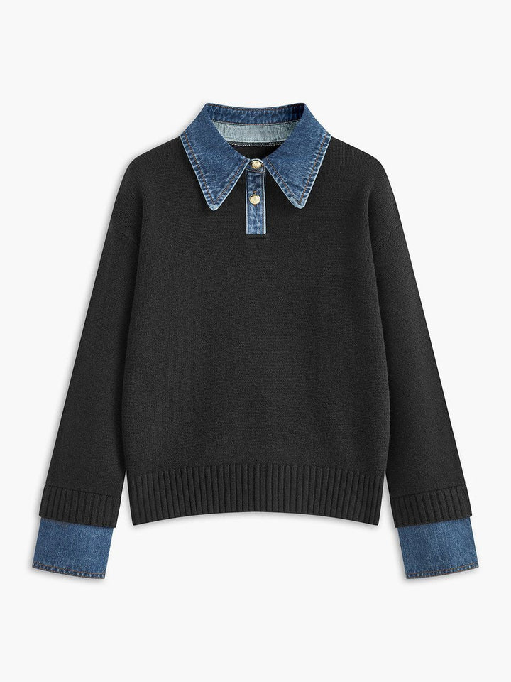 Amelie | 2-in-1 Sweater with Denim Collar and Metal Buttons