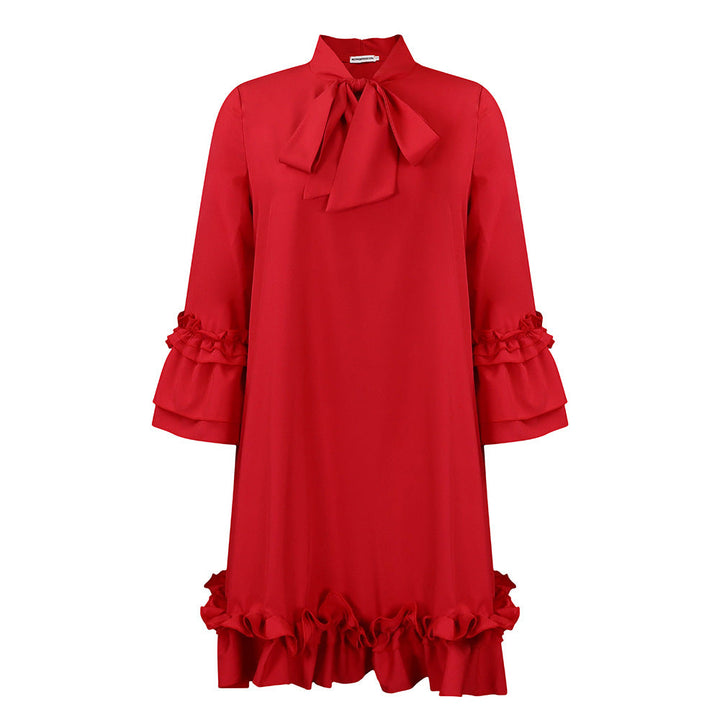 Vivienne | Elegant Bow Neck Ruffle Tunic Dress