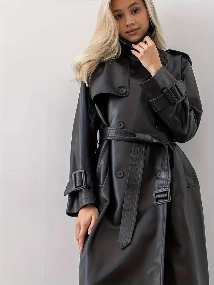 Valentina | Langer Kunstleder-Trenchcoat mit Gürtel und elegantem Stil