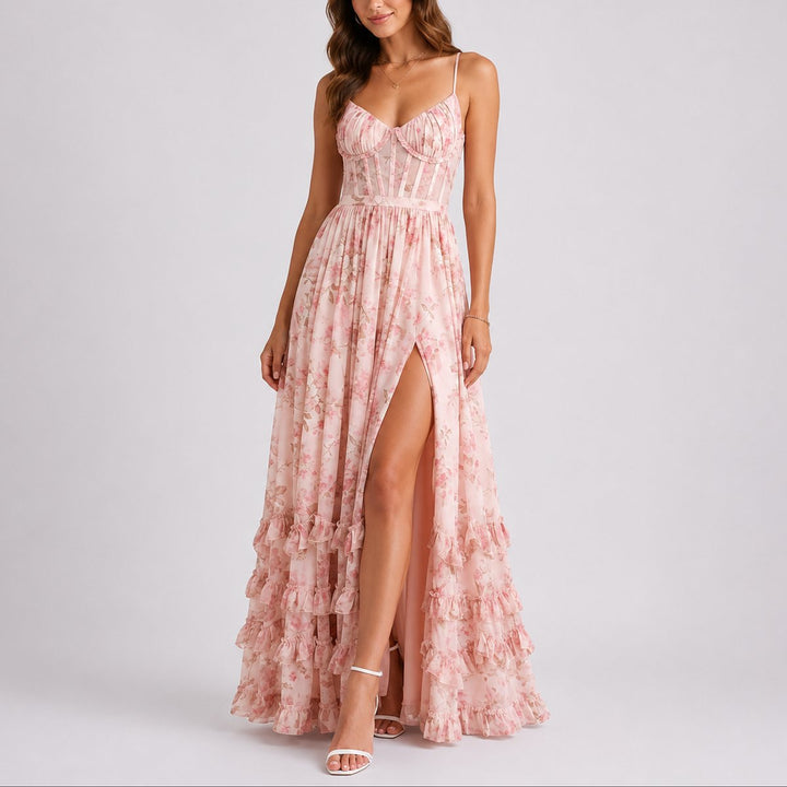 Stella | Casual Fall Wedding Floral Corset Maxi Dress