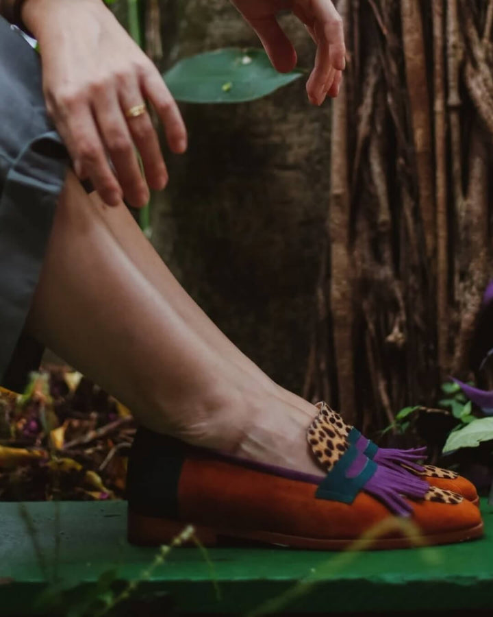 Elizabeth | Chic Animal-Print Fringe Loafers with a Statement Finish