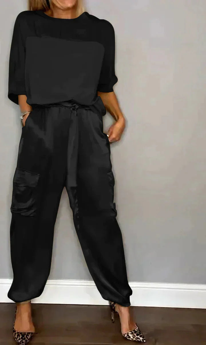Genevieve | Luxurious Satin Half-Sleeve Two Piece Set