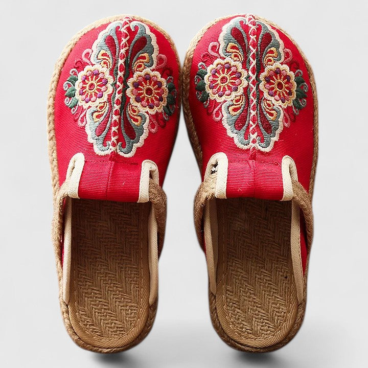 Lily | Handcrafted Floral Embroidered Jute Mules
