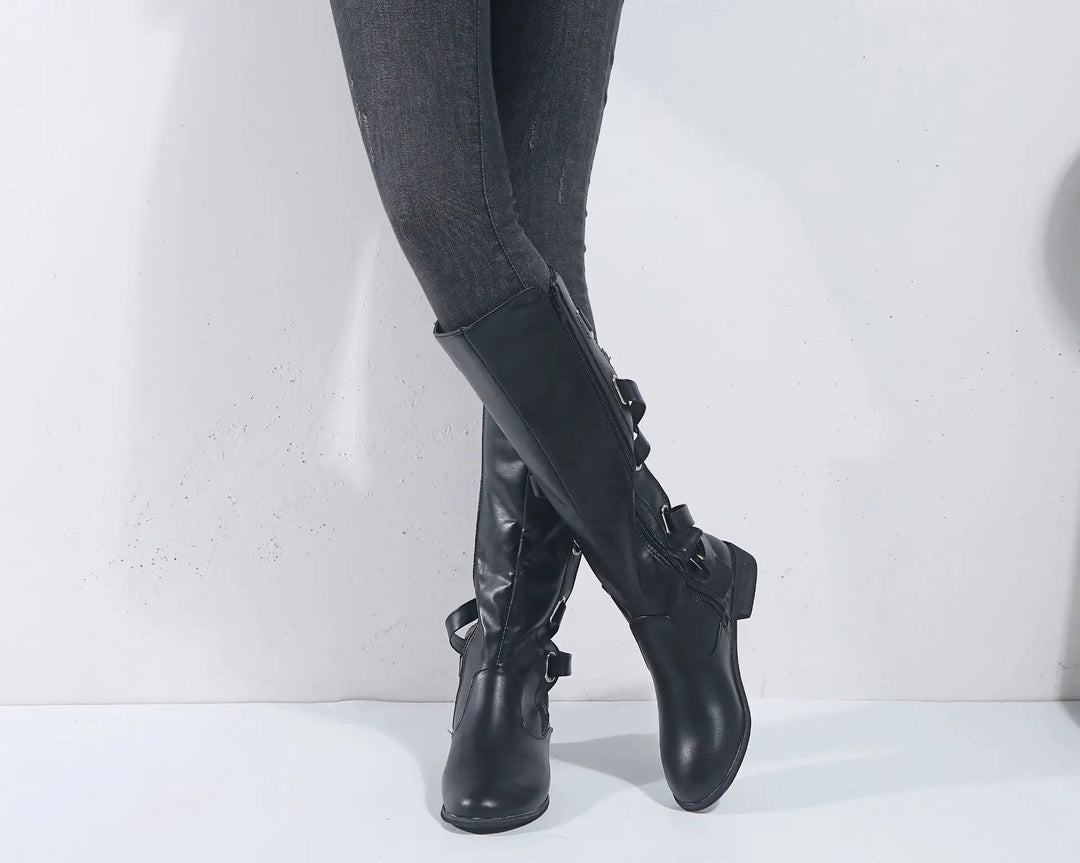 Karla | Elegant Buckle Accent Knee High Boots
