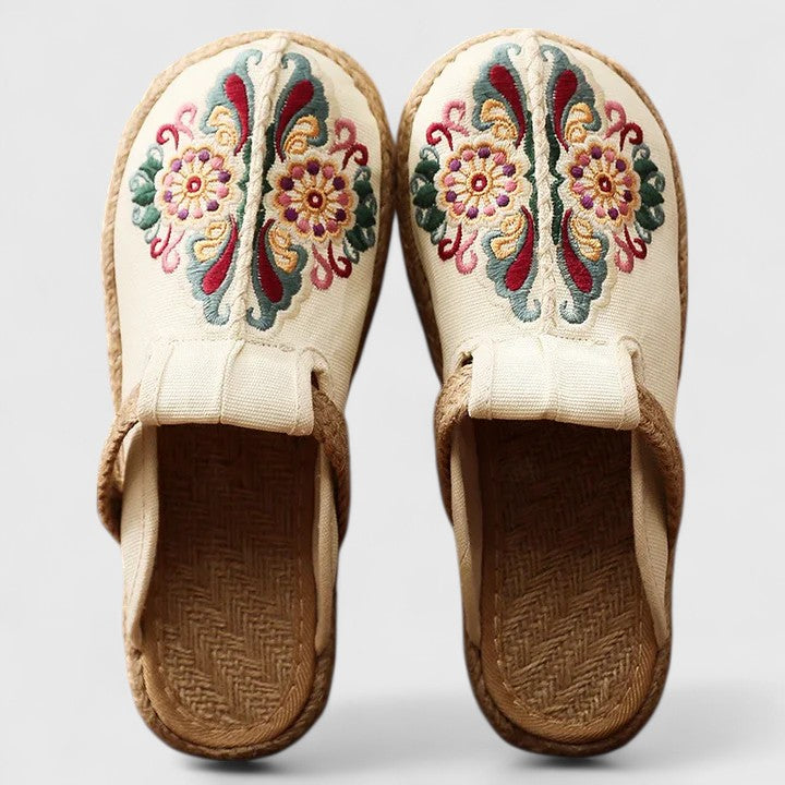Lily | Handcrafted Floral Embroidered Jute Mules