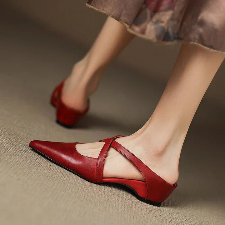 Scarlett | Elegant Cross-Strap Leather Pointed-Toe Mules