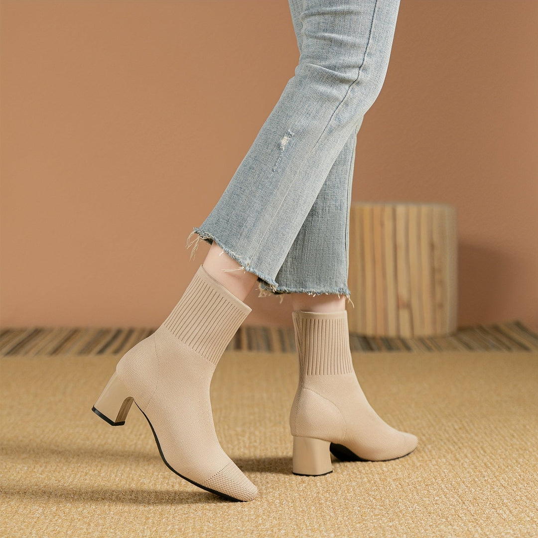 Hannah | Chic Stretch-Knit Block Heel Ankle Boots
