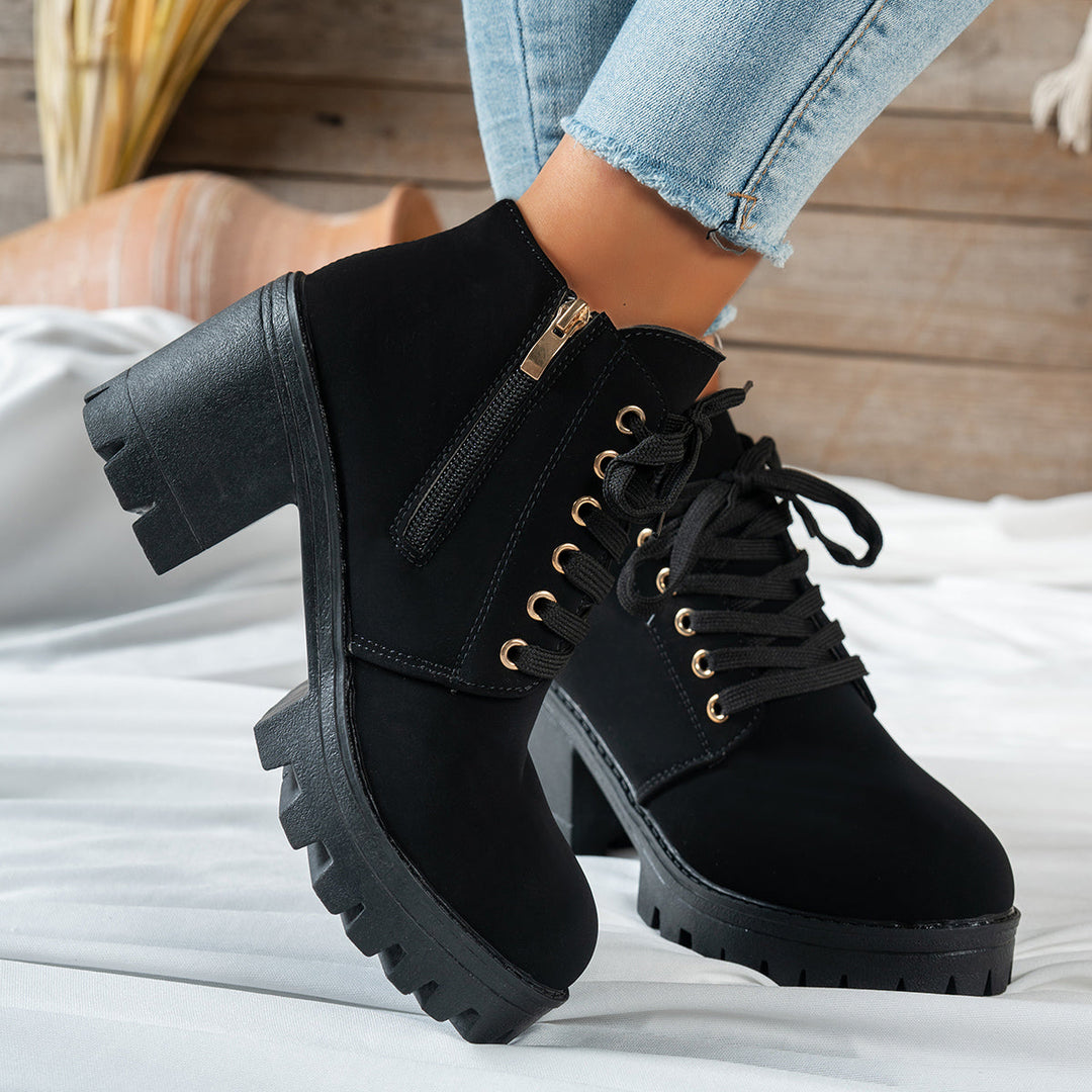 Daniela | Trendy Block-Heel Lace-Up Ankle Boots
