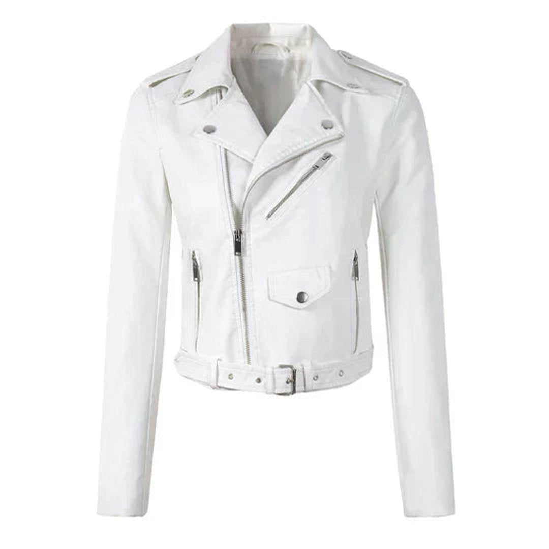 Rosie | Cropped Biker Jacket – Stylish Faux Leather for Women