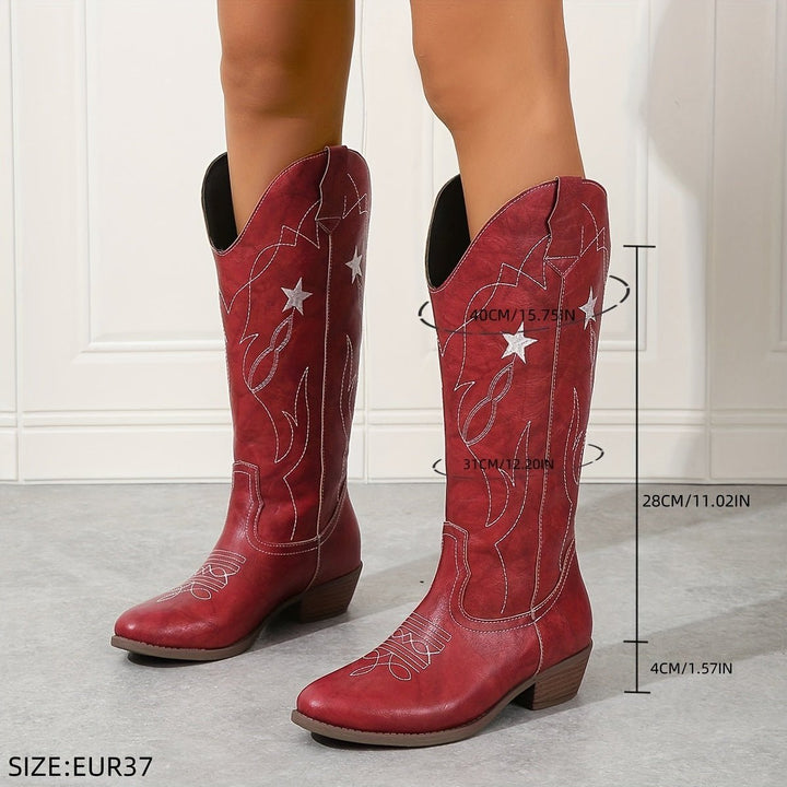 Antje | Chic And Trendy Wide Calf Design Cowboy Boots