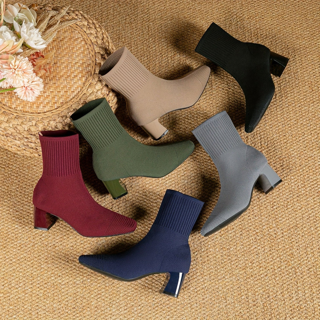 Hannah | Chic Stretch-Knit Block Heel Ankle Boots