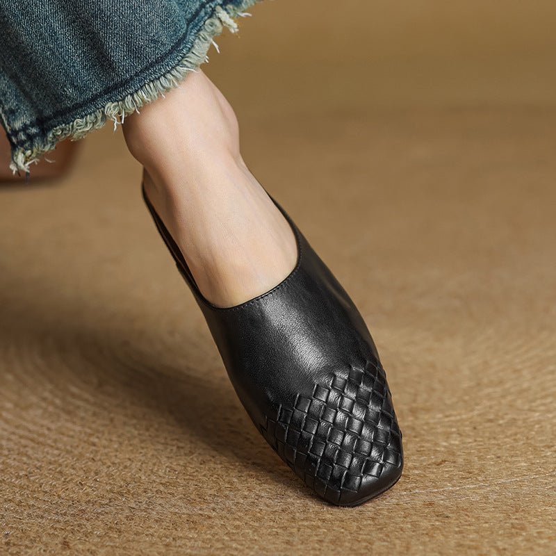 Andrea | Luxurious Leather Woven Slip-On Mules