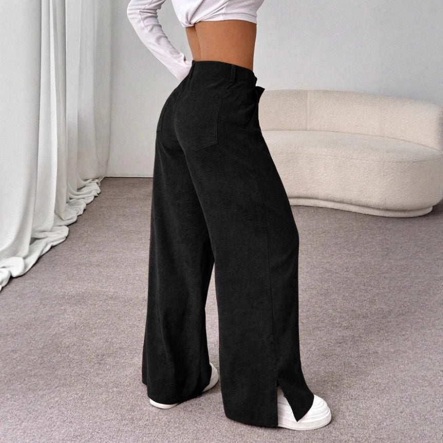 Clara | Elegant High-Waist Wide Leg Slit Pants