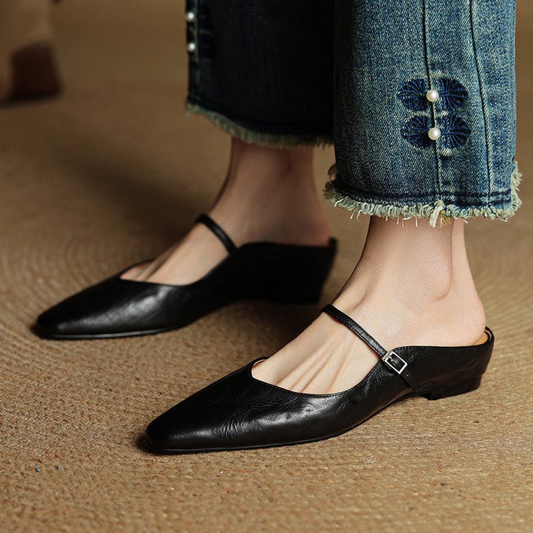 Grace | Elegant Pointed-Toe Leather Mary Jane Mules
