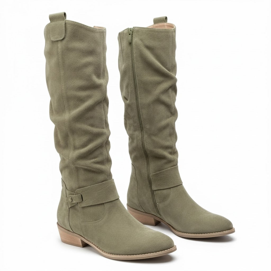 Laura | Stylish Ankle Strap Slouchy Knee High Boots