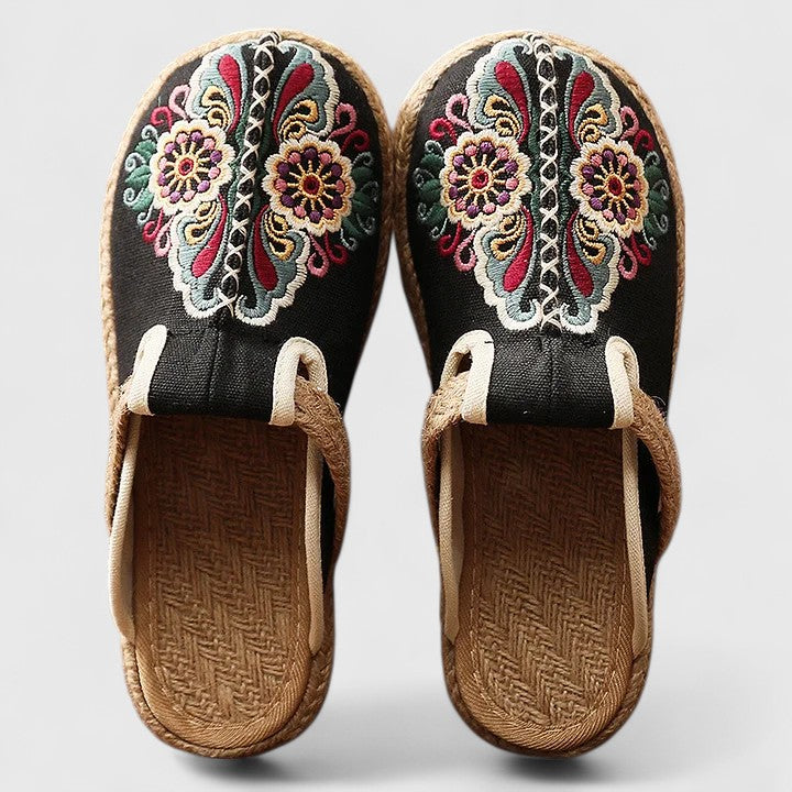 Lily | Handcrafted Floral Embroidered Jute Mules