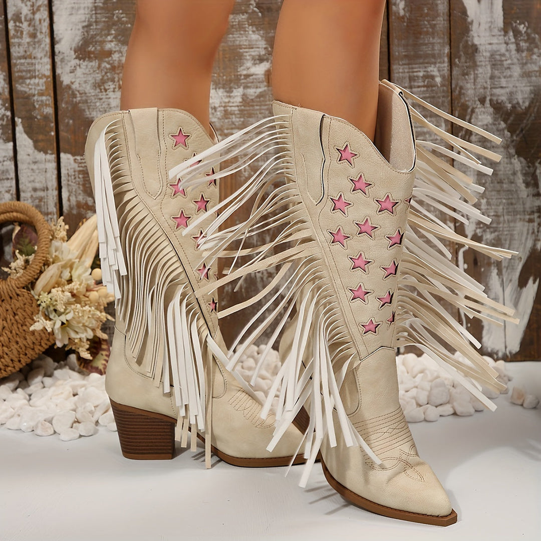 Sophie | Playful Fringe Cowboy Boots with Pink Star Details