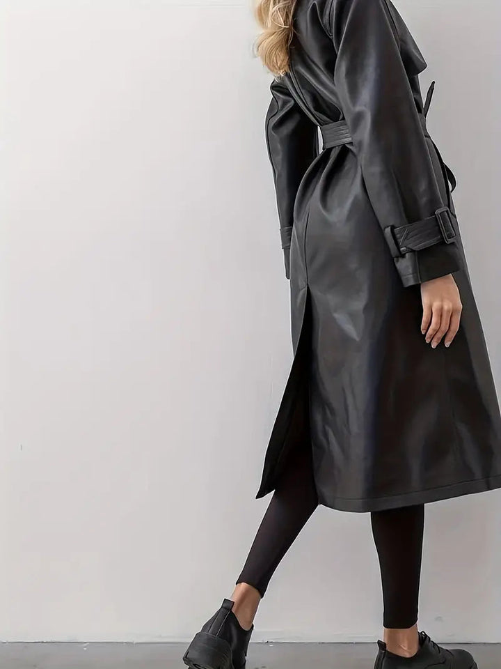 Valentina | Langer Kunstleder-Trenchcoat mit Gürtel und elegantem Stil