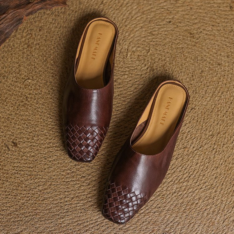 Andrea | Luxurious Leather Woven Slip-On Mules