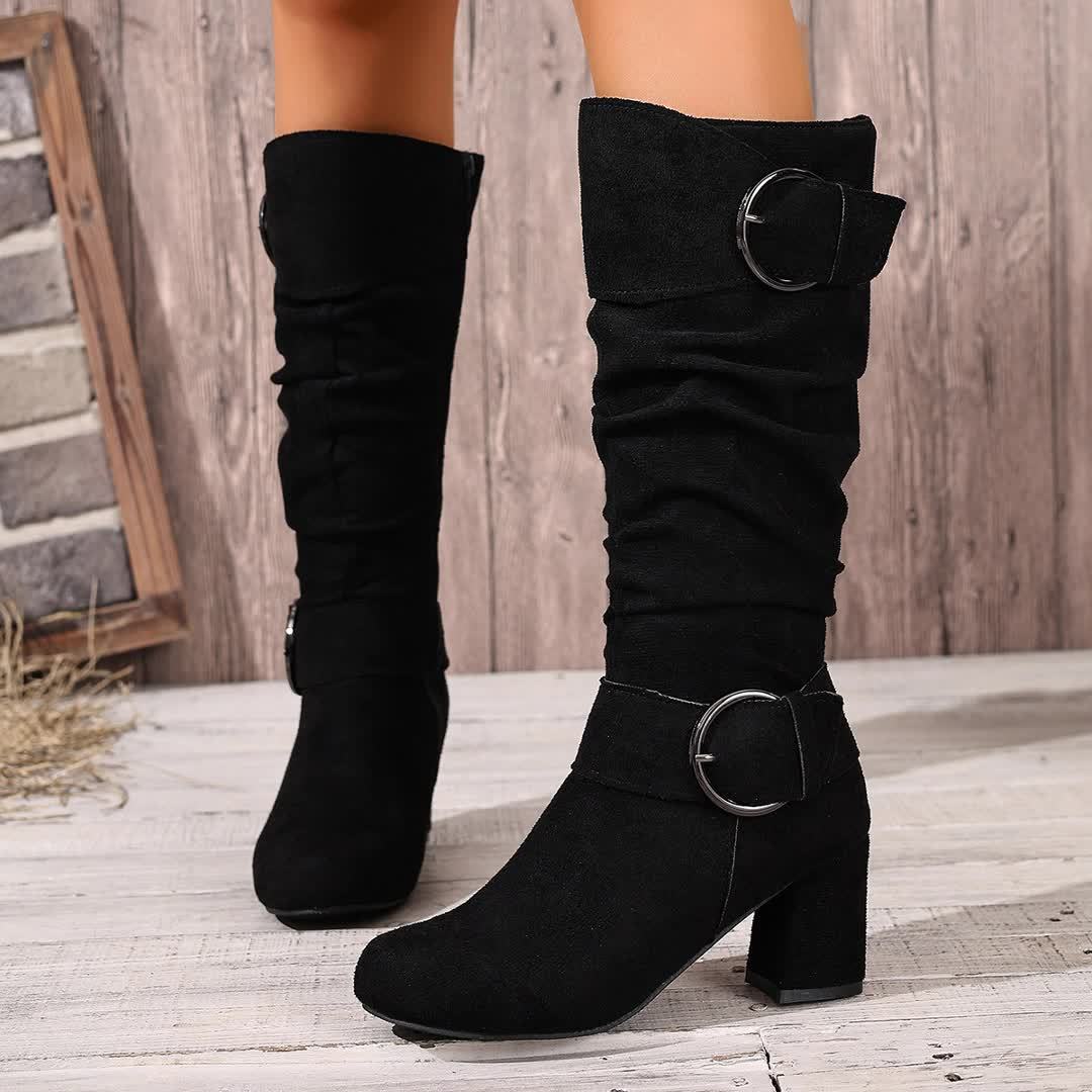 Sarah | Slouchy Double Buckle Knee High Boots