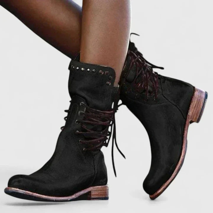 Ella | Vintage Lace-Up Studded Knee High Boots