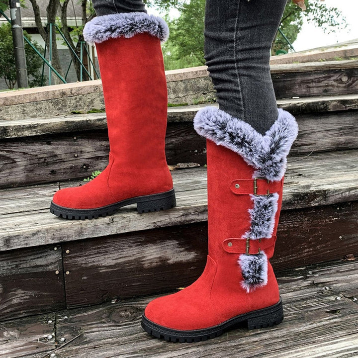 Nadine | Cozy Faux-Suede Fur-Trim Knee High Boots
