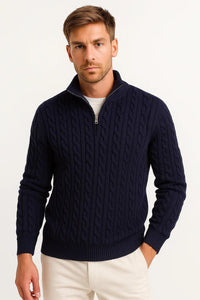 Lucas | Classic Cable-Knit Knitted Sweater with Quarter-Zip Detail
