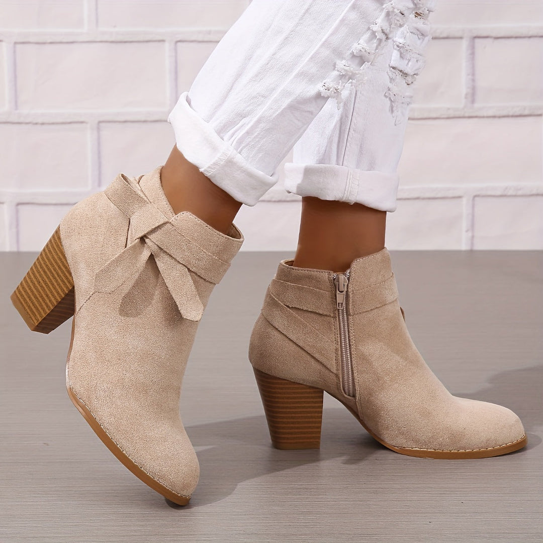 Heloise | Block Heel Ankle Boots with Bow Detail for Women