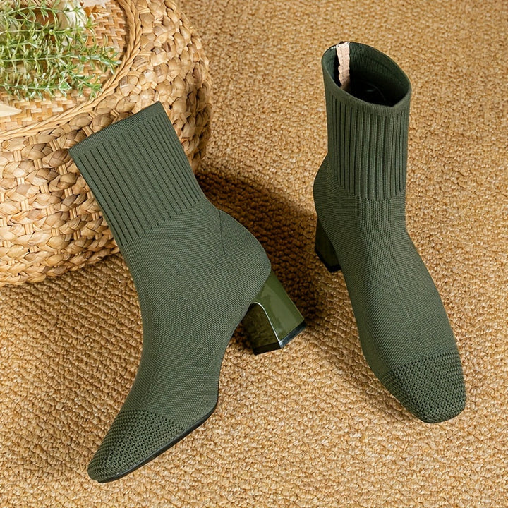 Hannah | Chic Stretch-Knit Block Heel Ankle Boots
