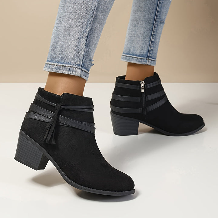 Sophie | Refined Tassel Ankle Boots With A Comfortable Block Heel