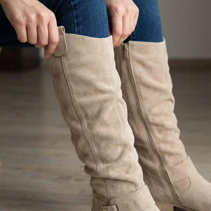 Laura | Stylish Ankle Strap Slouchy Knee High Boots
