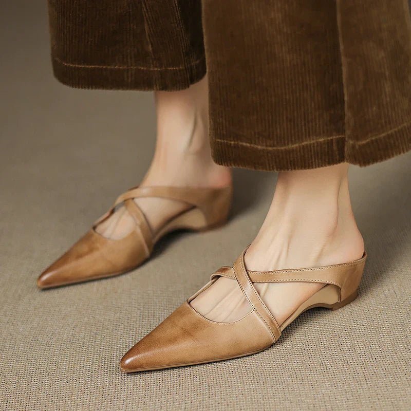 Scarlett | Elegant Cross-Strap Leather Pointed-Toe Mules