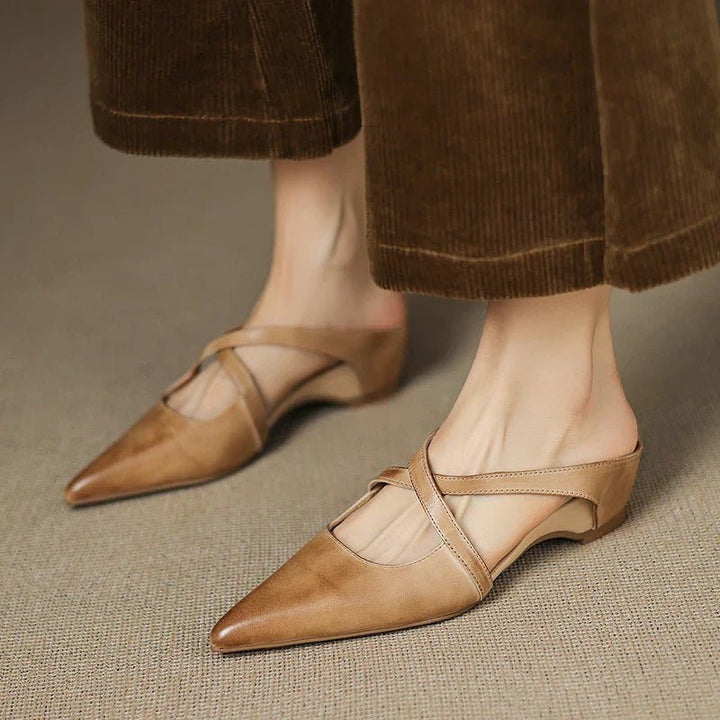 Scarlett | Elegant Cross-Strap Leather Pointed-Toe Mules