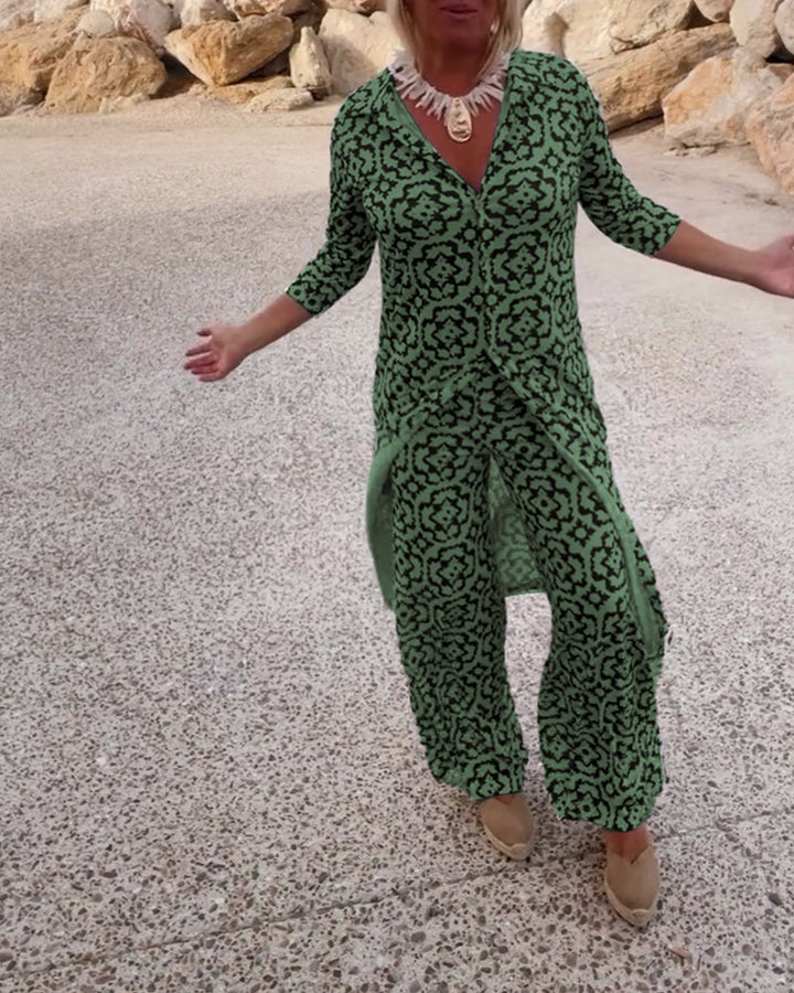 Stella | Stylish Printed Tunic And Wide-Leg Pants Set