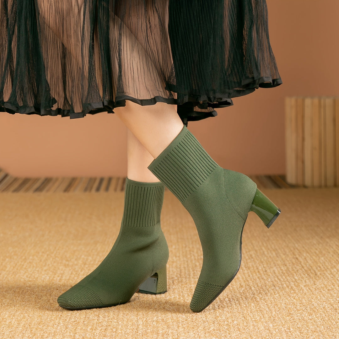 Hannah | Chic Stretch-Knit Block Heel Ankle Boots