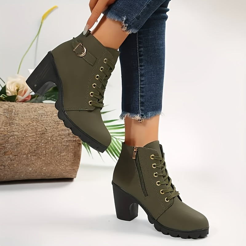 Vera | Stylish Lace-Up Block Heel Ankle Boots