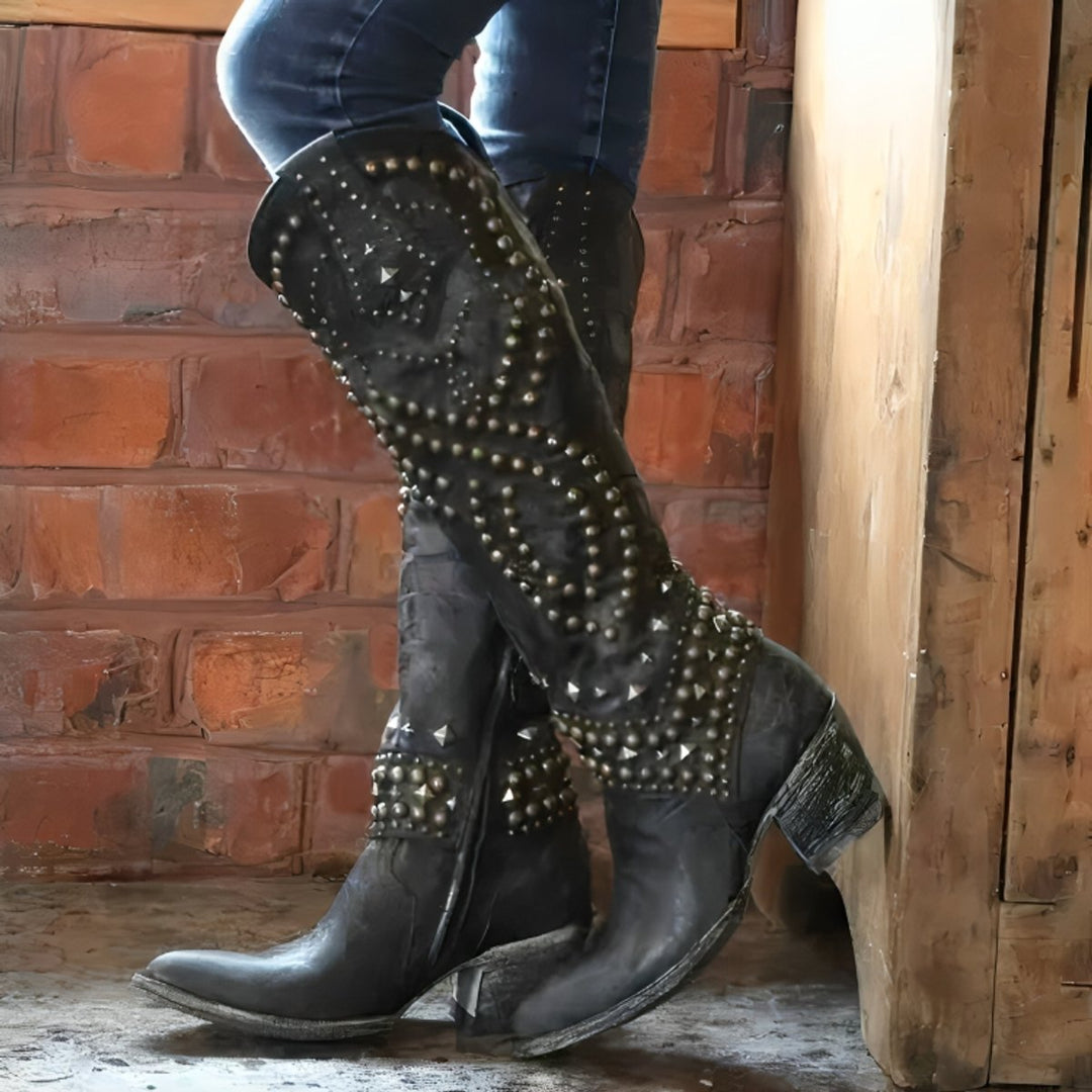 Sierra | Stylish Studded Western Knee High Boots