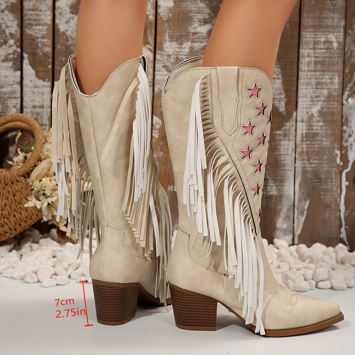 Sophie | Playful Fringe Cowboy Boots with Pink Star Details