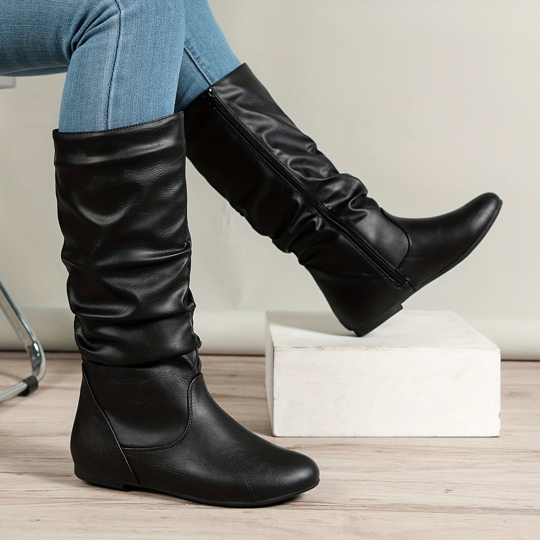 Birgit | Elegant Gathered Flat Knee High Boots