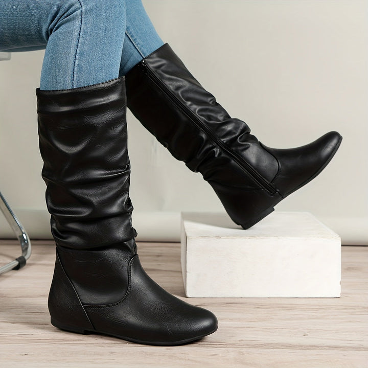 Birgit | Elegant Gathered Flat Knee High Boots