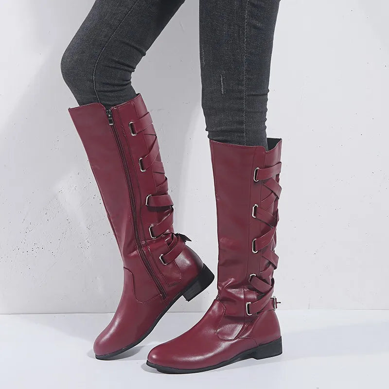 Karla | Elegant Buckle Accent Knee High Boots