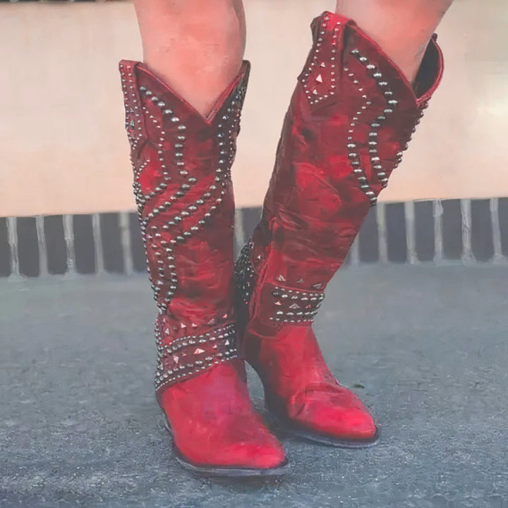 Sierra | Stylish Studded Western Knee High Boots