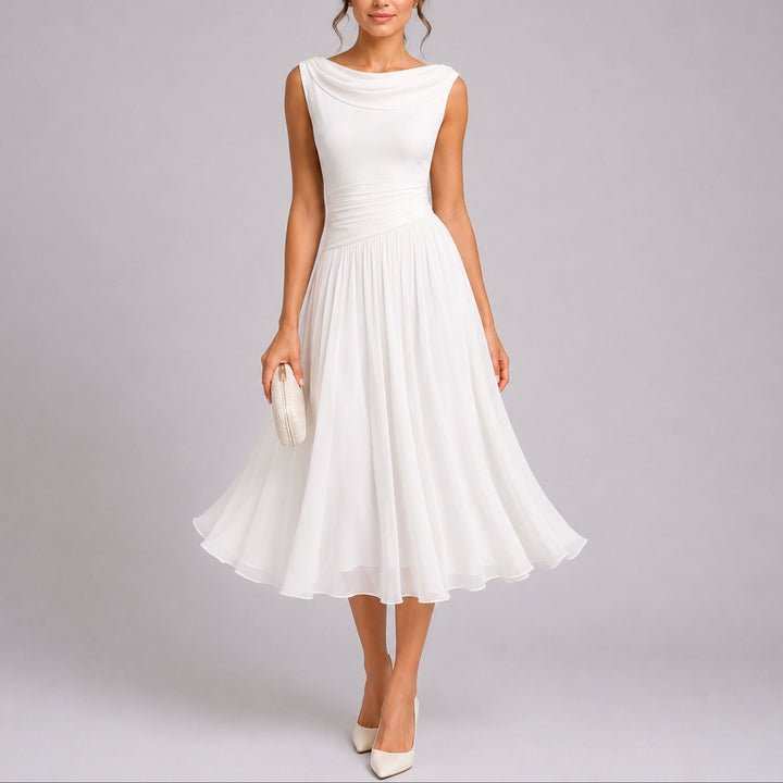 Hazel | Stylish Fall Wedding Pleated Midi Dress