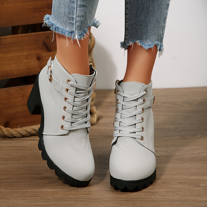 Harriet | Chic Lace-Up Block Heel Ankle Boots With Lug Sole