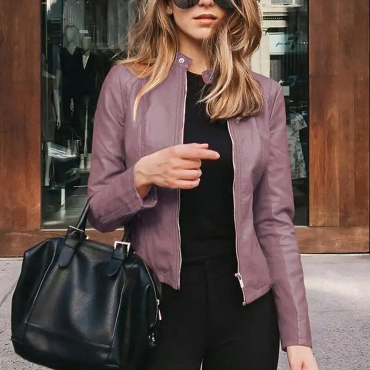 Phoebe | Slim-Fit Faux Leather Jacket – Stylish Cropped Design for Women