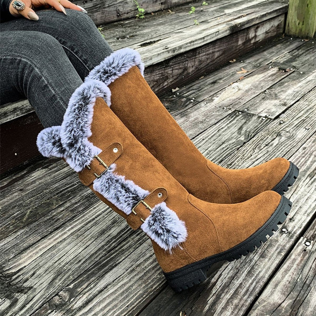 Nadine | Cozy Faux-Suede Fur-Trim Knee High Boots