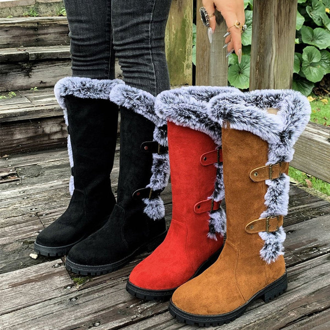 Nadine | Cozy Faux-Suede Fur-Trim Knee High Boots